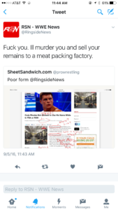 Ringside News twitter account issues threat after being criticized for not sourcing Dave Meltzer